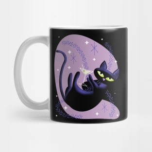 Retro Space Cat Falling with Drink Mug